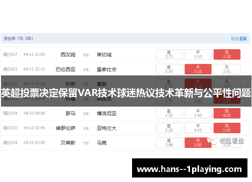 英超投票决定保留VAR技术球迷热议技术革新与公平性问题